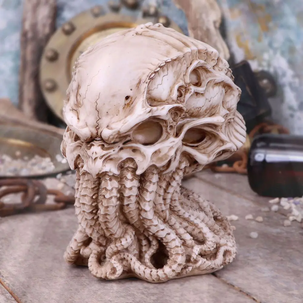 Cthulhu Skull Statue Resin Mythological Horror Decor Octopus Tentacle Eldritch Artifact for Lovecraft Fans & Gothic Home Display