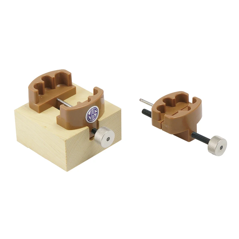 MKS 19600 Watch Vice Retainer Universal Watch Case Holder with Wooden Base Anti-Slip Rubber Feet Two Size Clamps