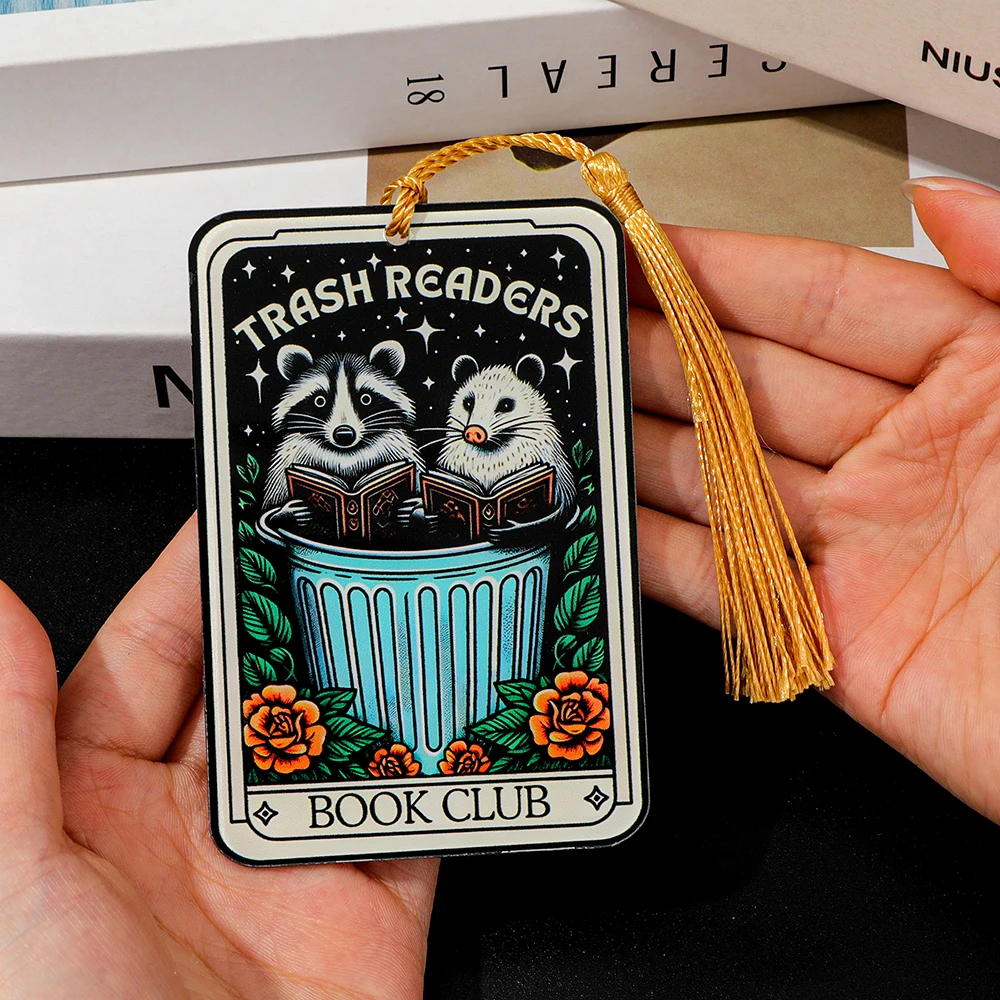 Trash Readers/Book Club "Raccoon and opossum Tarot style bookmark - humorous animal reading accessory.