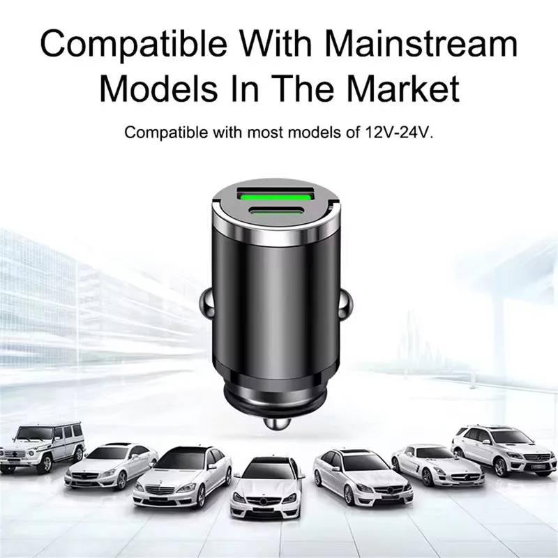 Mini cargador de coche con anillo de tracción, 100W PD30W QC3.0, carga rápida, adaptador de cargador de teléfono USB C para iPhone, Xiaomi, Samsung, Huawei