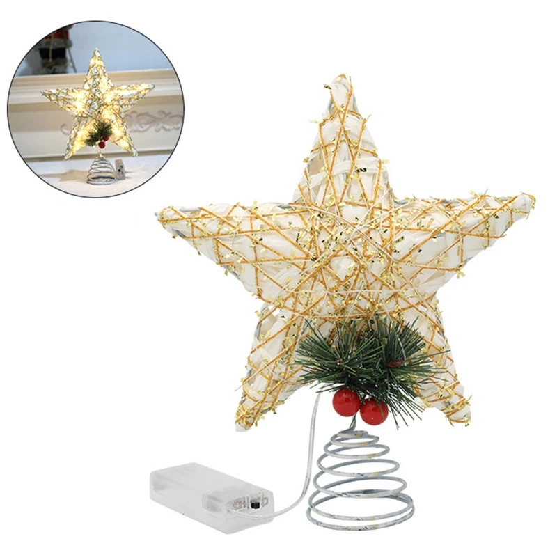 Christmas Tree Topper Star LED Lights Star Treetop Battery Operated Christmas Decorations Xmas Décor Yellow Red