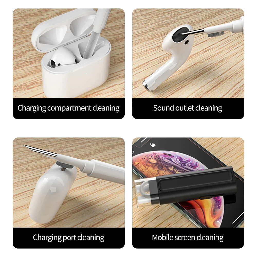 Teclado do computador Cleaner Brush Kit, Ferramenta de limpeza portátil, Bluetooth Compatível Headset Set, 6 em 1