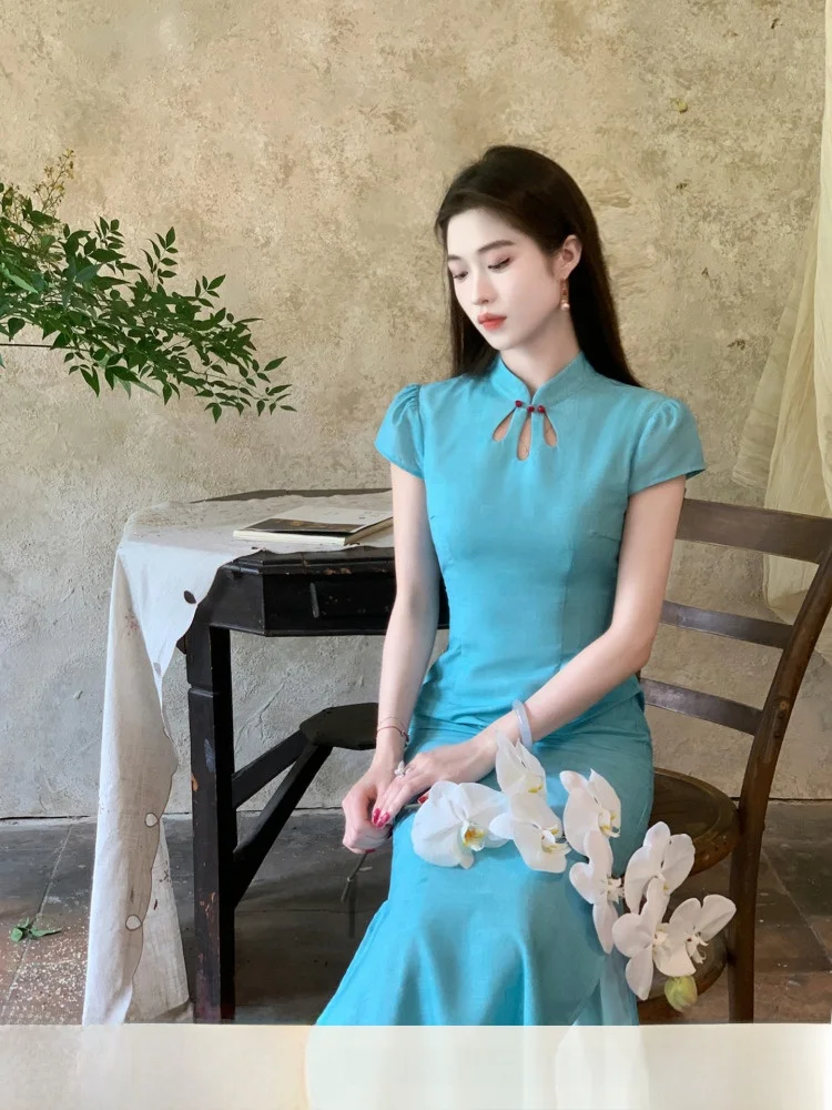 

Lingan Zhihe, новый китайский Sle с принтом, улучшенный женский весенне-летний воротник-стойка Dr