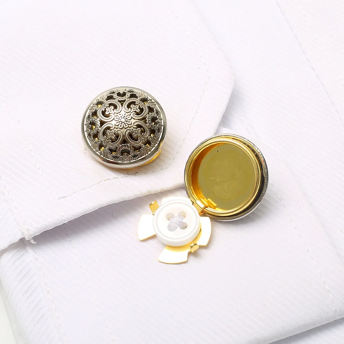 2-Pack Vintage Hollow Carved Cufflinks Button Covers Metal Shirt Sleeve Buttons Copper Seamless for Dress Shirt and Gowns Button