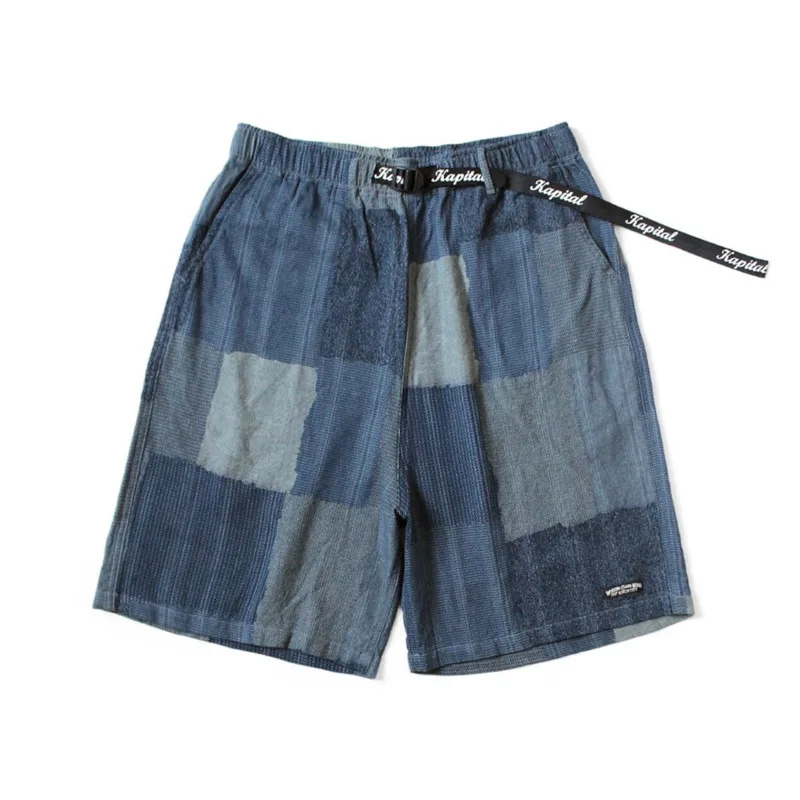 HKSH Spring Autumn New Men Tide Dark Punk Japanese Retro Patchwork Print Elastic Adjustable Shorts Retro Chic Ins Capris HK27196