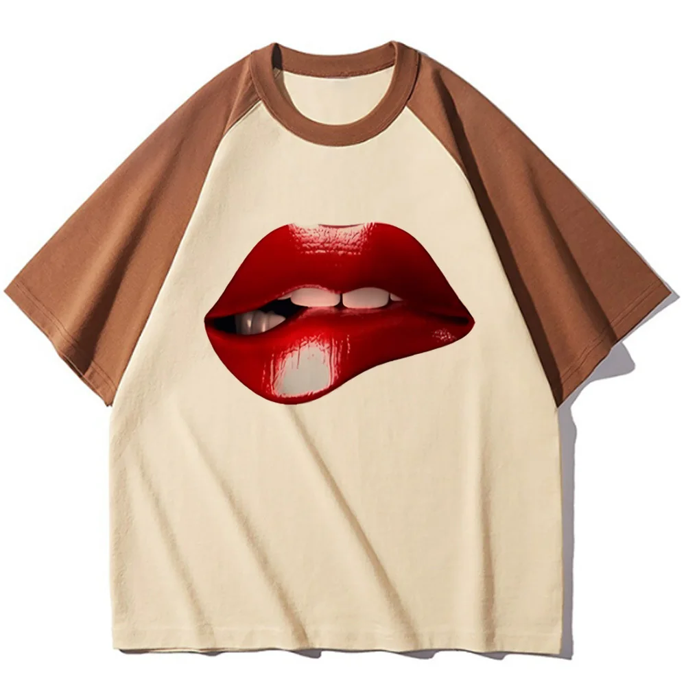 Lips Print shirt girl Gothic Digital aesthetic hip hop 2000s Classic top tees anime 80s Pop Culture Y2k Retro Pastel