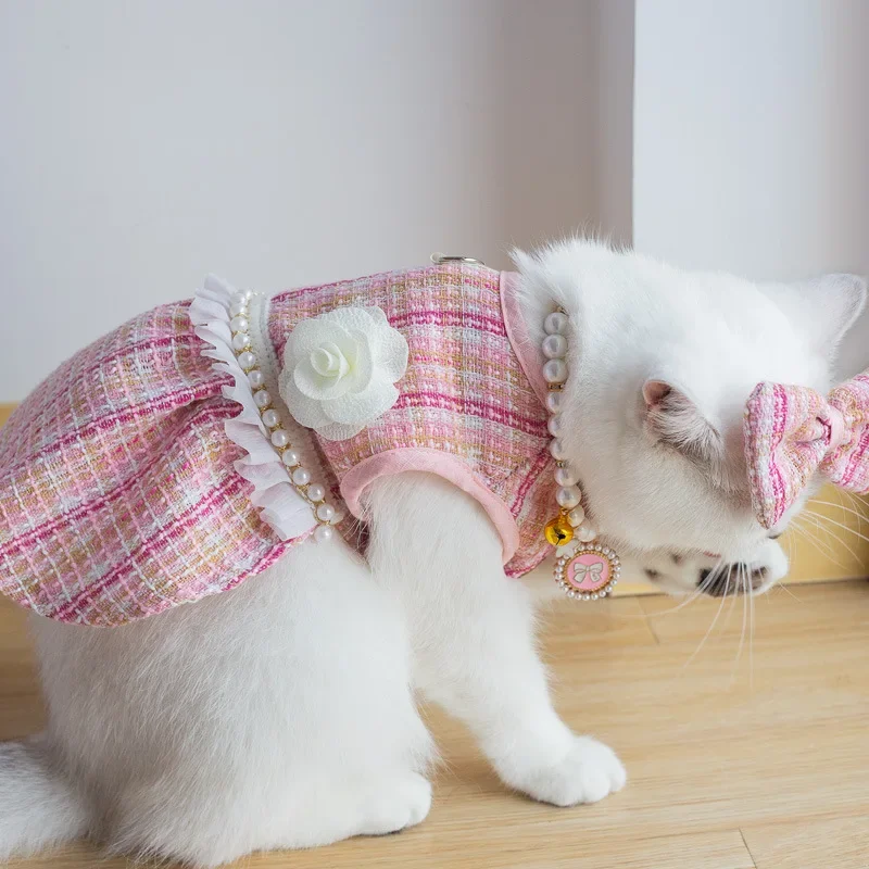 Dog Dress Cat Korean Fashion Small Fragrant Wind Pet Skirt Dog Autumn and Winter Dress Korean Version of Cat Dress