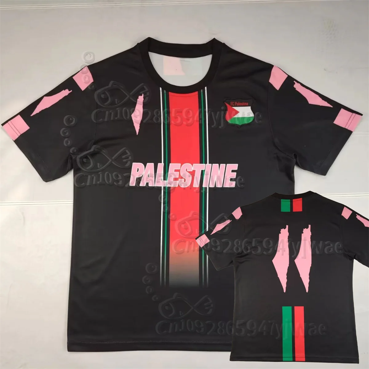 2026 Palestine Black Pink Soccer Jersey O-Neck Loose Speed Drying Outdoor Training Tee Summer Men's Casual Fitness T-shirt Top