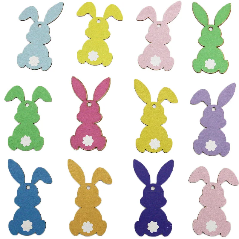 

(12 шт./упак.) 41-80 мм пасхальный кролик деревянный кулон атмосферный реквизит украшение сцены кулон DIY креативный аксессуар ручной работы