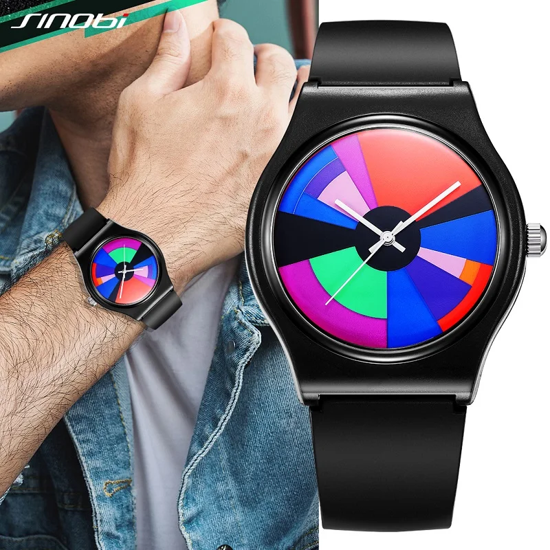 SINOBI Creative Design Men\'s Watches Fashion Colorful Watch Dial Original Top Mans Quartz Wristwatches Luxury Best Gifts Clock