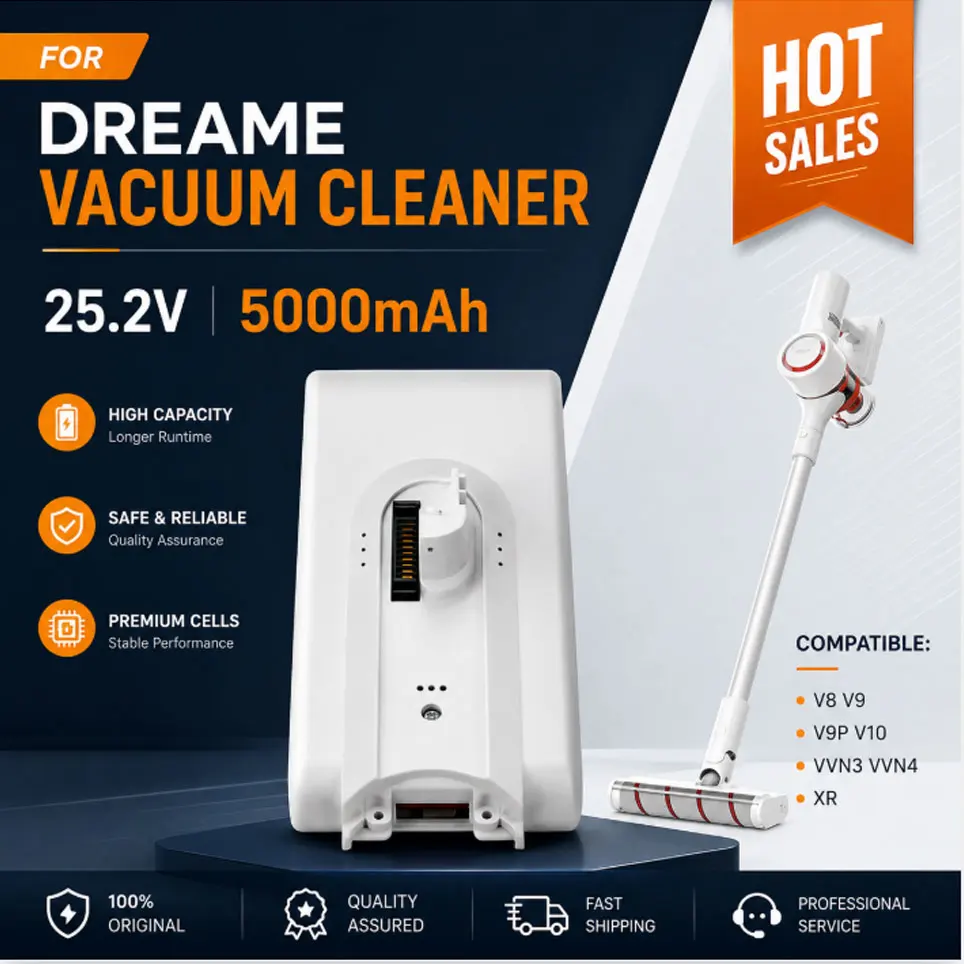 Lokaler Lagerbestand 25,2V 5000mAh 18650 Lithium-Akku Passend für Mijia Dreame V8 V9 V9B V9P V10 VVN3 VVN4 VVN5 Kabelloser Staubsauger Ersatzzubehör EU Schnelle Lieferung
