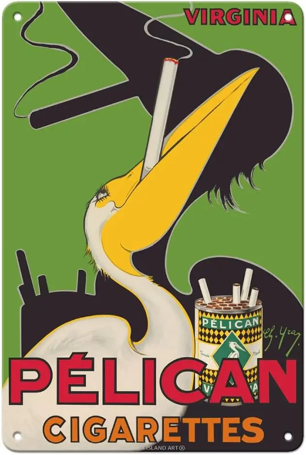 Pacifica Island Art Cigarettes - American Virginia Tobacco - Vintage Advertising Poster by Charles Yray c.1925-8 x 12 in si sign