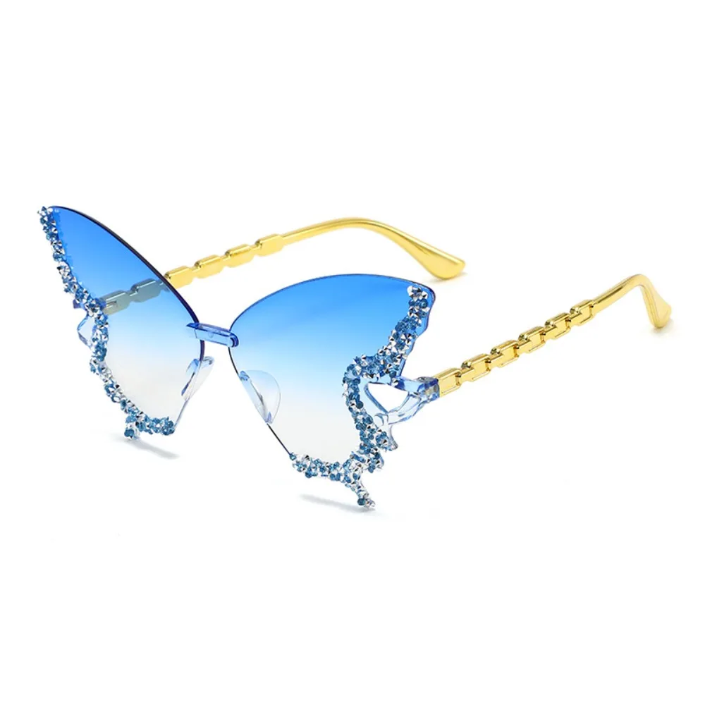 Luxury Tint Color Butterfly Sunglasses UV Protection Rimless Frame Cat Eye Sunglasses Flash Style Rimless Sun Glasses for Women