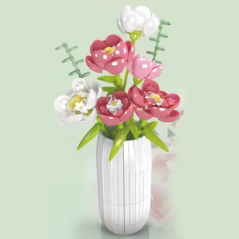 Mould King 10059 Flower Bouquet Building Block The Chinese Peony with Vase Model Assembly Decoration Toys Kids Christmas Gift