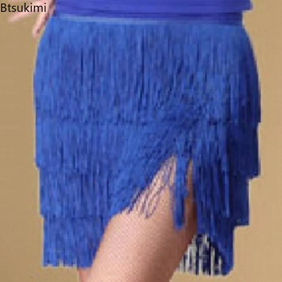 

2025 New Latin Dance Skirt Women Fashion Fringed Skirts Four Layer Tassel Design Ladies Cha Cha Rumba Samba Practice Dance Dress