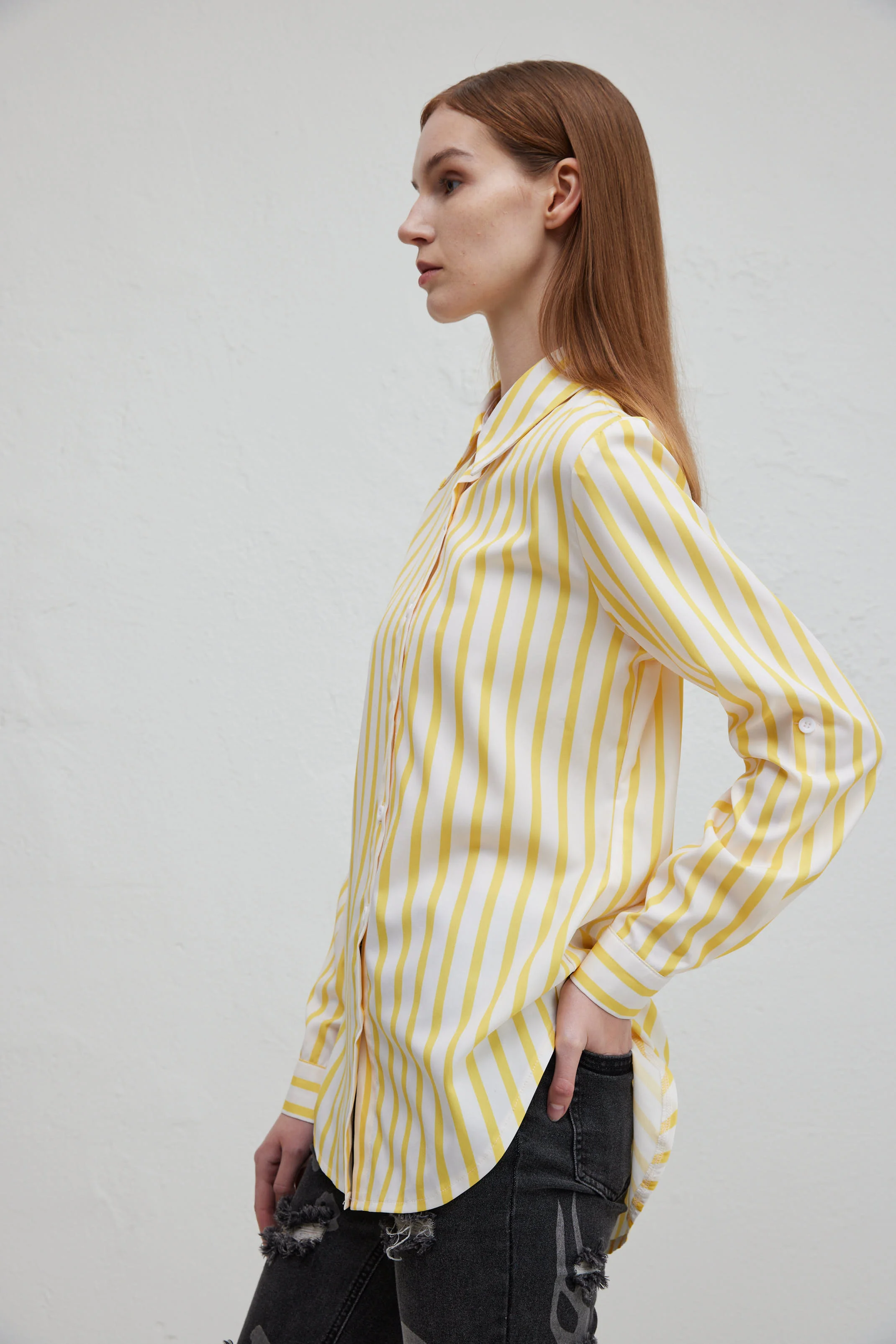 Yellow White Striped Blouse for Women 2024 New Long Sleeve Shirts Casual Loose  Button Up Sweet Shirt Tops