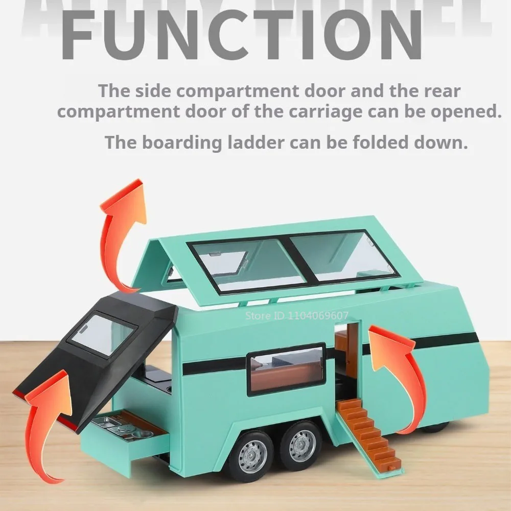 1:24 Schaal Pickup Trailer RV Auto Model Speelgoed Legering Diecast Geluid Licht Wiel Stuurmotor Thuis Modellen Home Decor Decoratie