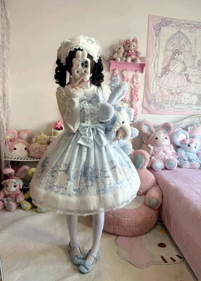 

Платье-сарафан SOIOMES Winter Bear Original Lolita Snowman JSK, плюшевая юбка LO для осени/зимы в стиле Лолита