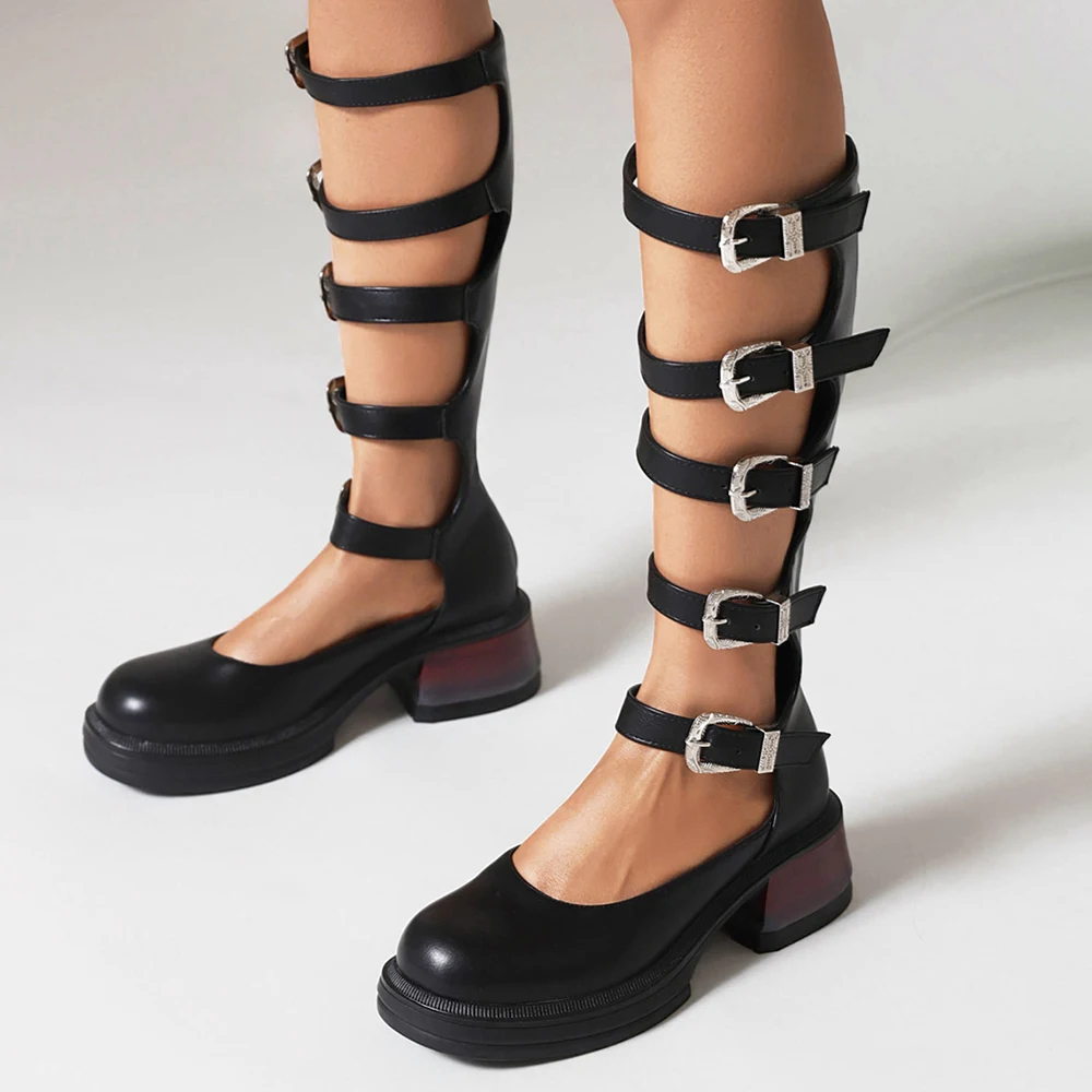 

Street Style Punk Cool Boots Spring and Summer 2023 Fashion Buckle Design Chunky Heels Sandals Platform Shoes for Women,Big Size