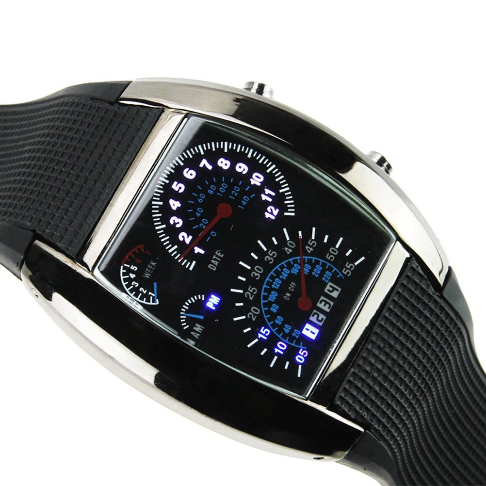

Unisex LED Watch Unisex Led Wrist Watch Blue Digits Car Meter Dial Sports Aviation Waterproof Adjustable Timepiece