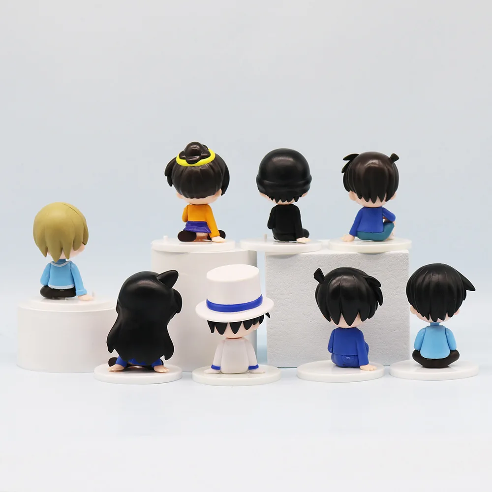 8 pçs/set Anime Detetive Conan kawaii q-versão Postura sentada Figura de ação PVC Modelo Brinquedos boneca Ornamentos de carro Presente colecionável