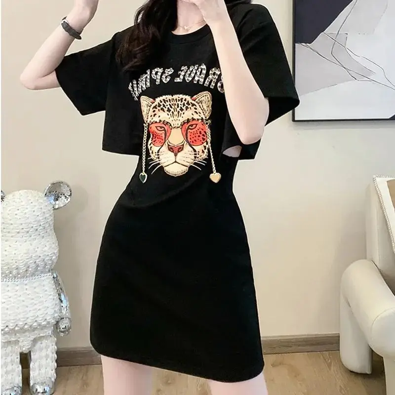 Dress Women\'s Luxury Designer Clothes Autumn Cartoon Print Long T Shirt Women Bag Hip Mini Skirt Korean Fashion Casual