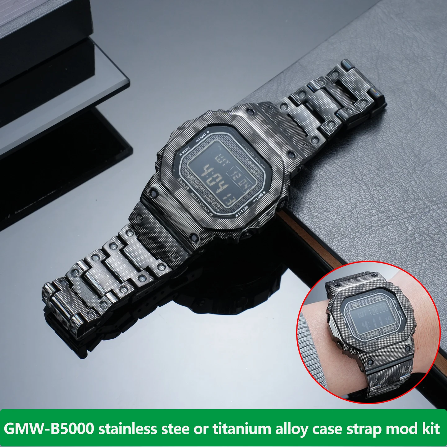 GMW-B5000 stainless steel case strap Mod kit for Casio watch GMW-B5000 series modified camouflage titanium alloy case watchband
