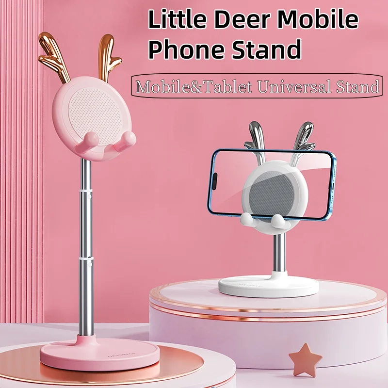 Oatsbasf Desktop Phone Holder Cute Deer Phone Stand for 4-12.7'' Phone&Tablet&Pad&iPad Angle&Height Adjustable Tablet Stand