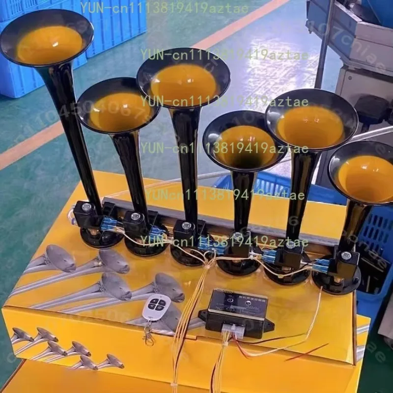 （Hot-sellingt）12/24V Six Tube Thirty-six Tone Car Music Horn Truck Electronic Control Metal Tube Music Air Horn with Button