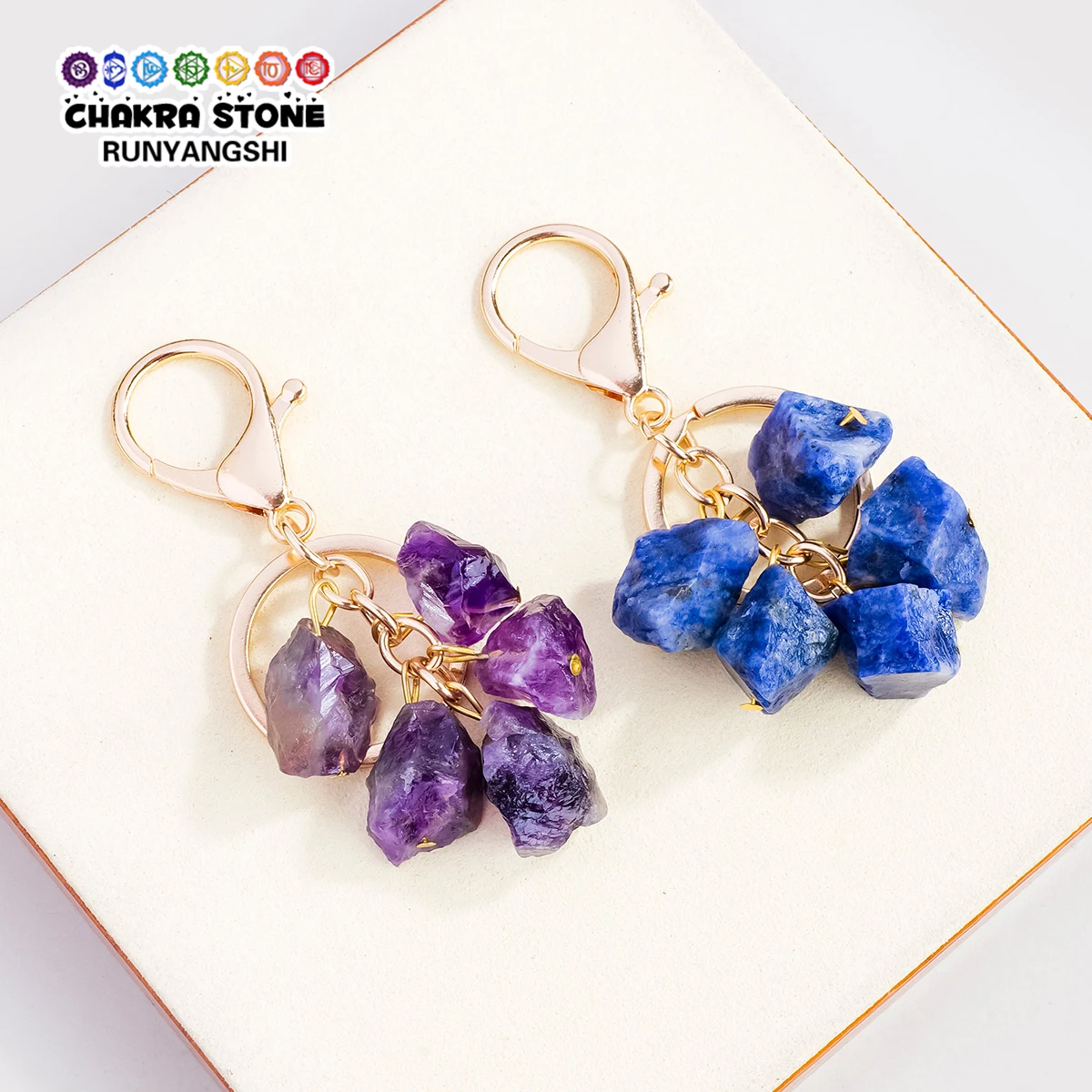 1PC Natural Rough Crystal Keychain Amethyst Lapis Lazuli Raw Stone Keyring Bag Charm Car Key Accessory Gift