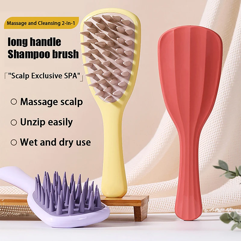 Brosse à shampoing en silicone à long manche, dents souples, peigne de massage, outil de coiffage, outil de lavage des cheveux, relaxation de la tête