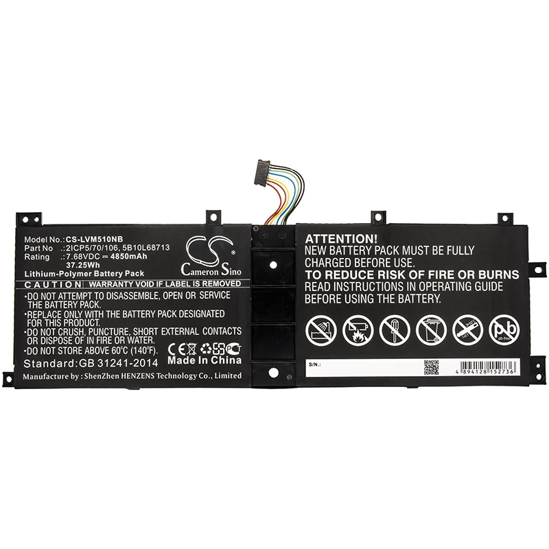 

Li-Polymer Notebook, Laptop Battery for Lenovo,7.68v,4850mAh,Miix 520-12IKB,Miix520,2ICP5/70/106,5B10L67278,BSN04170A5-AT