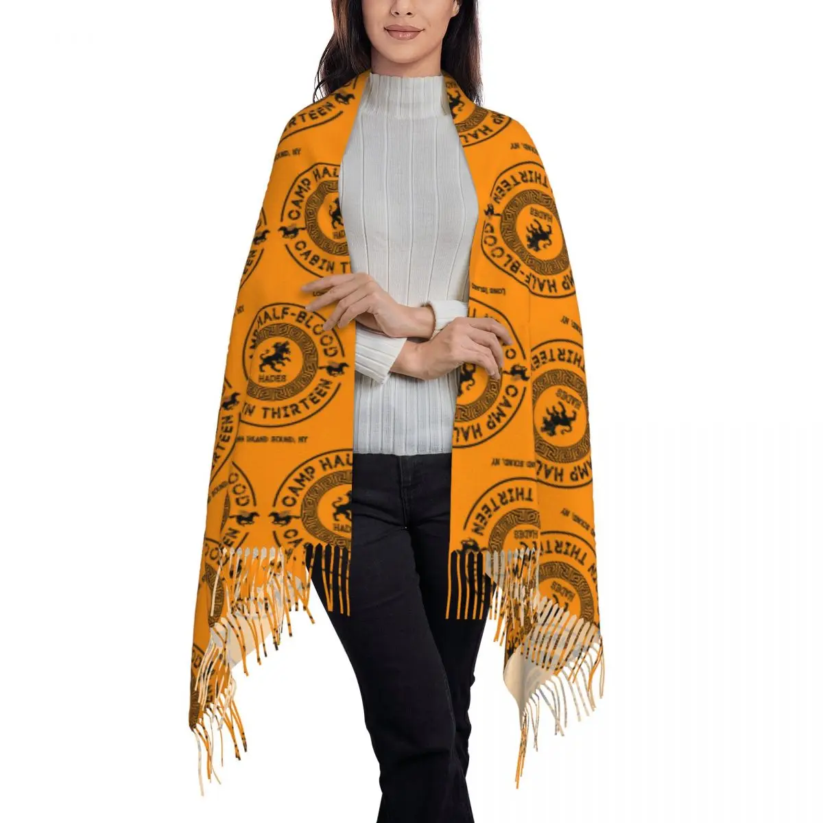 여성용 반혈 스카프 태슬 스카프, 캐빈 13 하데스, 퍼시 잭슨 캠프, 대형 숄 랩, 가을 겨울