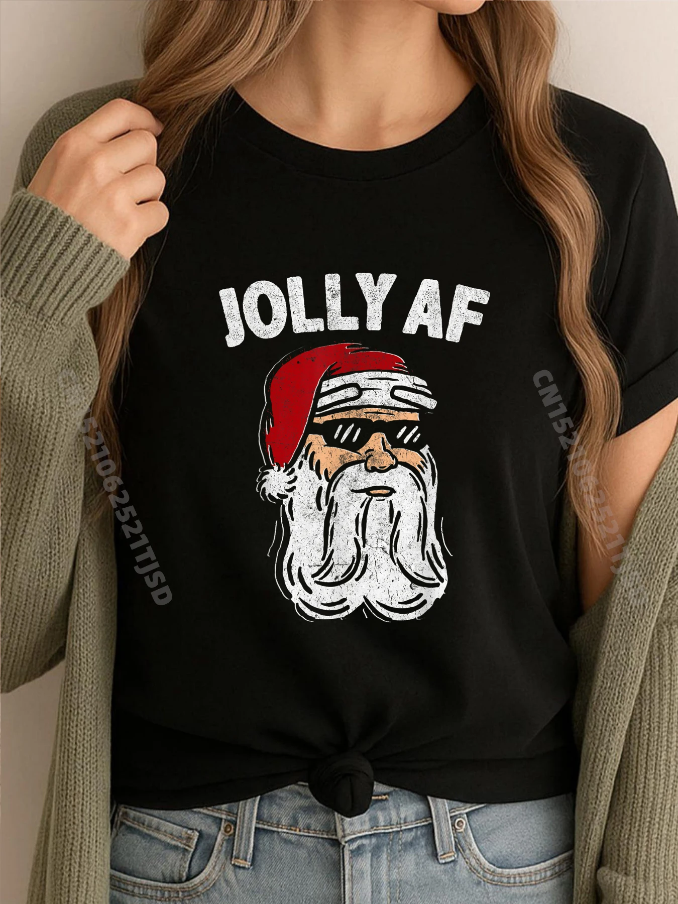 

Санта-Клаус Jolly Af Рождественская футболка с изображением графика Хэллоуин, потертые уличные футболки