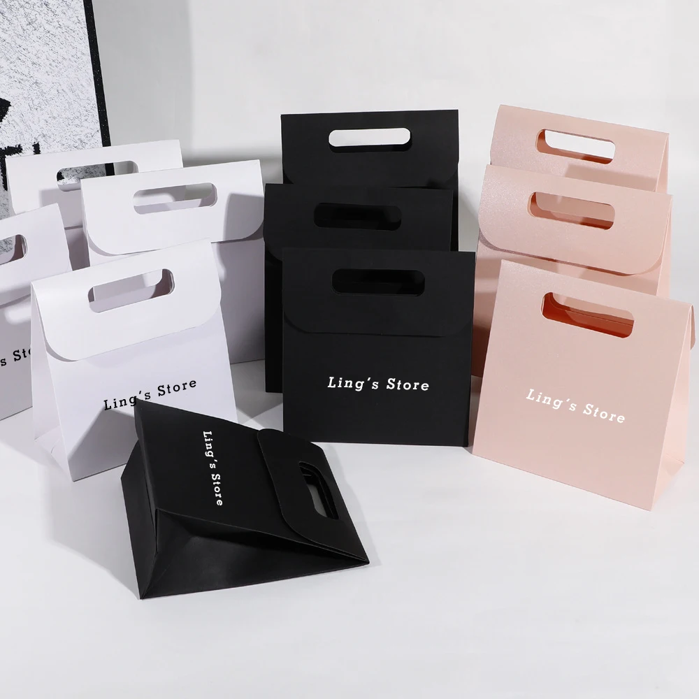 

50/100Pcs Custom Logo 14.5x15.5x7.5cm Jewelry Paper Handle Bag Wedding Candy Handbag Lipstick Cosmetic Oil Watch Gift Packaging