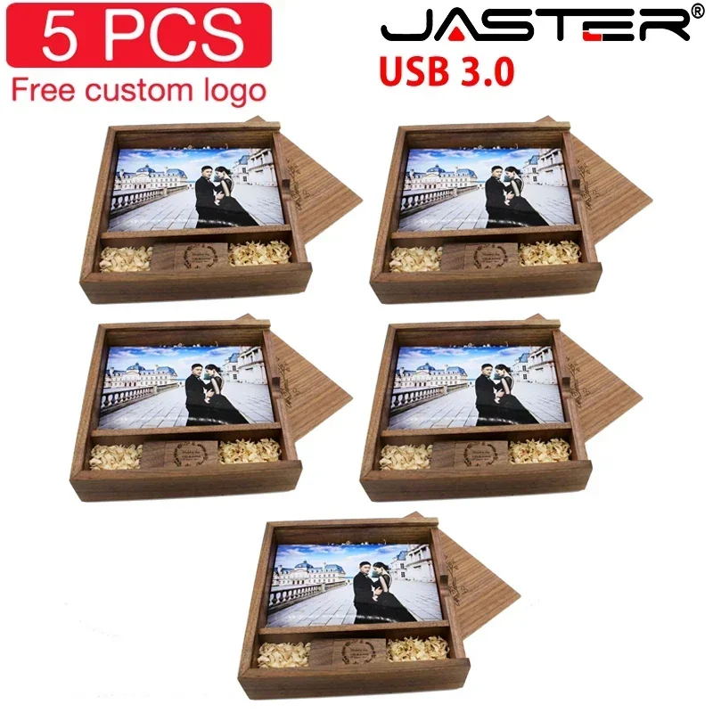 5PCS/LOT Pen Drive Free Custom Logo USB 3.0 Maple Photo Album Wooden Box USB Flash Drives 128GB Photography Stick 170*170*35mm