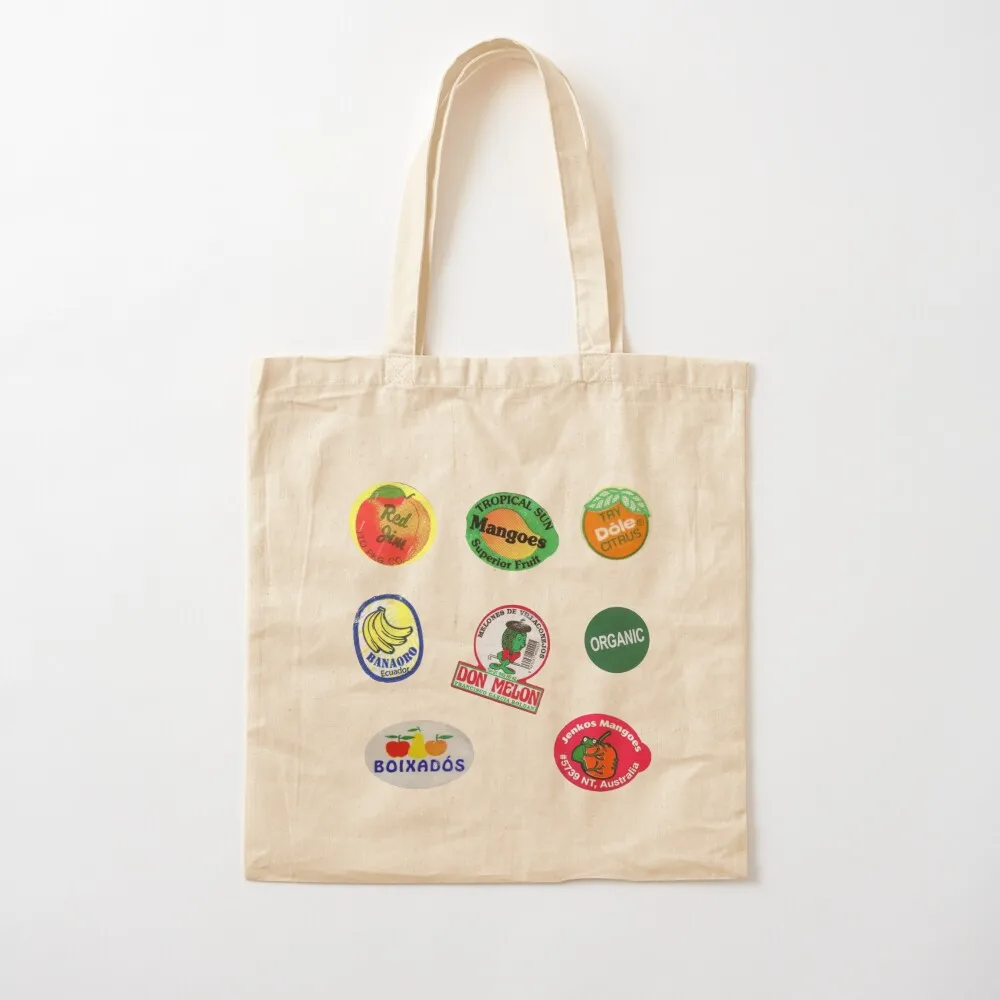 Retro Fruit Sticker Labels Vintage Sticker Pack Tote Bag Customizable tote bag Shopper handbag hand bags