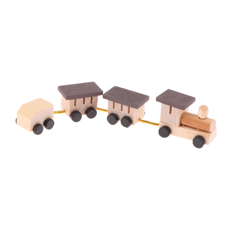 1:12 Dollhouse Miniature Wooden Train Mini Ornaments DIY Doll House Decor Accessories Kid Pretend Play Toy