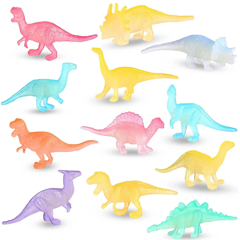 12PCS Glow in Dark Mini Dinosaur Figures Small Luminous Toys Birthday Party Favors Stocking Stuffers Kids Classroom Prizes