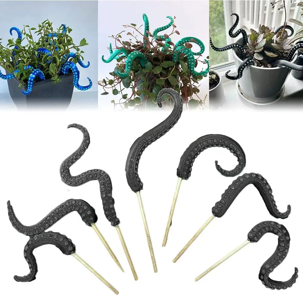 7Pcs Octopus Tentacle Stakes Resin Luminescent Decorative Plant Stakes Funny Halloween Plant Ornaments