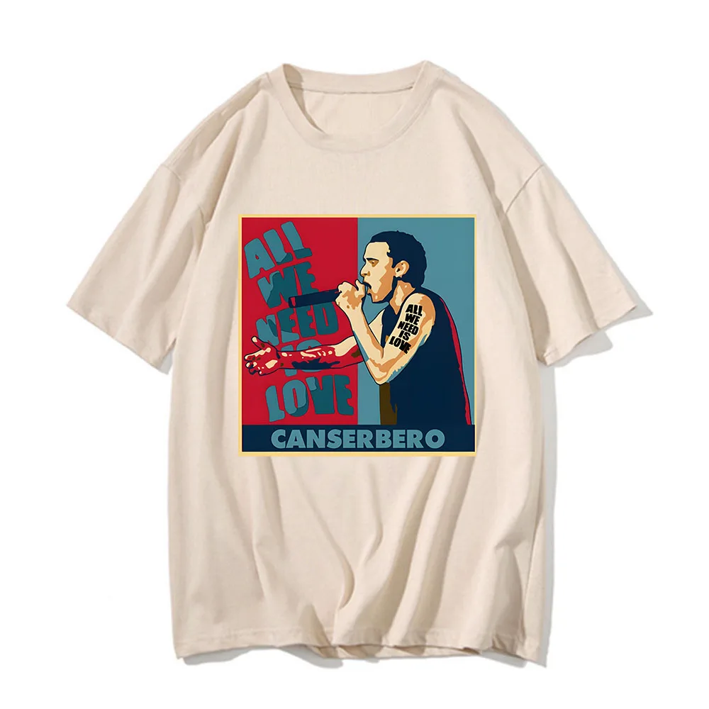 Canserbero wzór T-shirt z nadrukiem mężczyźni kobiety moda obszerna koszulka z krótkim rękawem wokół szyi letnie koszule topy Streetwear