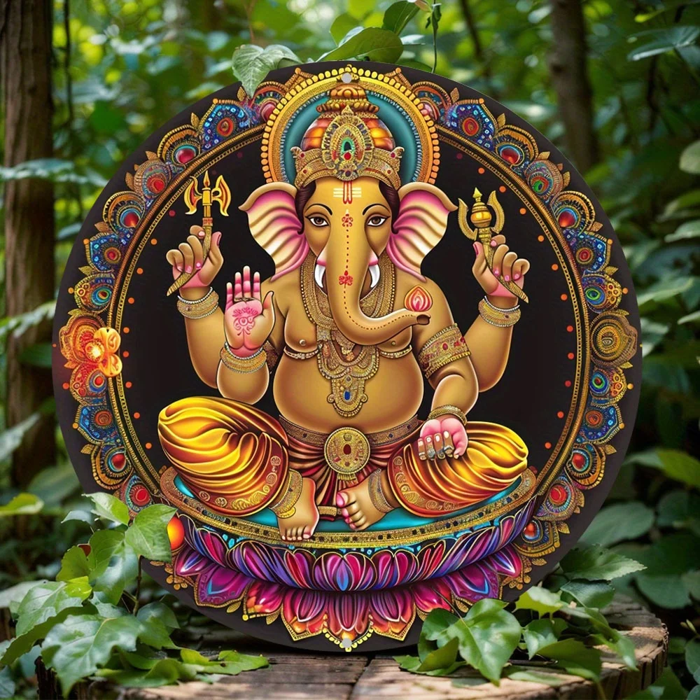 

Round Aluminum Metal Sign, Art Deco Style, Elephant Themed, Office and Home, Door Decor, Waterproof, Heavy-Duty Wall Art