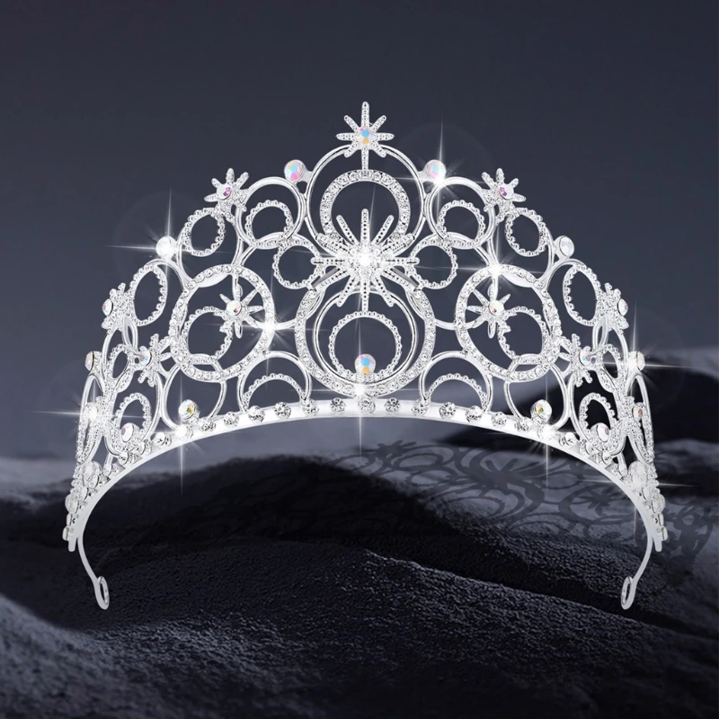 Shiny Rhinestones Delicate Metal Princess Crown Headband for Women Cosplay Accessories Stage Queen Headgear for Party Christmas