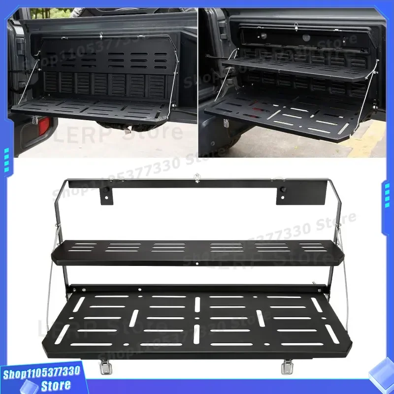 Metal Storage Tailgate Rack for Jeep Wrangler JL 18 Year Old Modification Double Layer Folding Dining Table Outdoor Camping