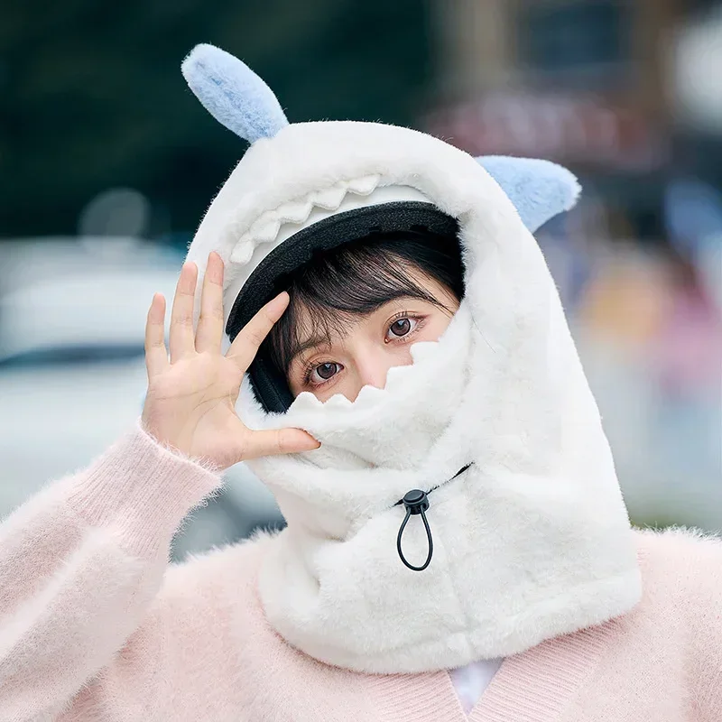 Winter Warm Ski Helmet Cover Comfortable Soft Fleece Skiing Cap Scarf Warmer Cartoon Cute Shark Mode Decorative Helmet Cover Hat