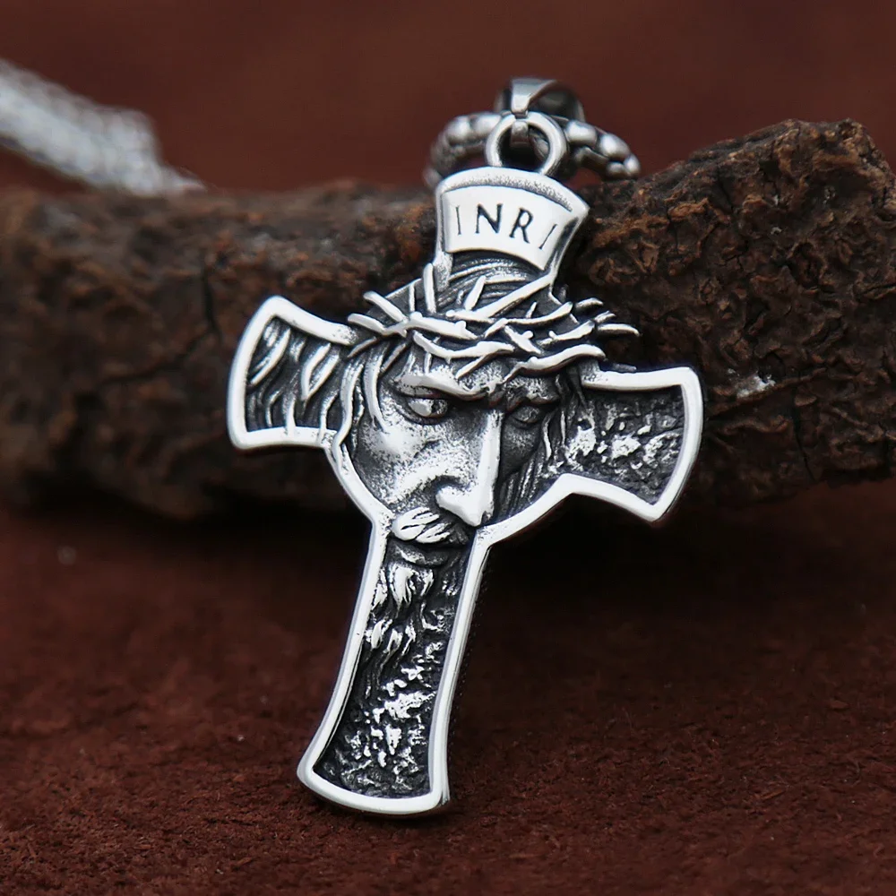 

Vintage Crown of Thorns Jesus Cross Pendant Necklace Men Boy Stainless Steel Catholic Jesus Necklace Chain Jewelry Gifts