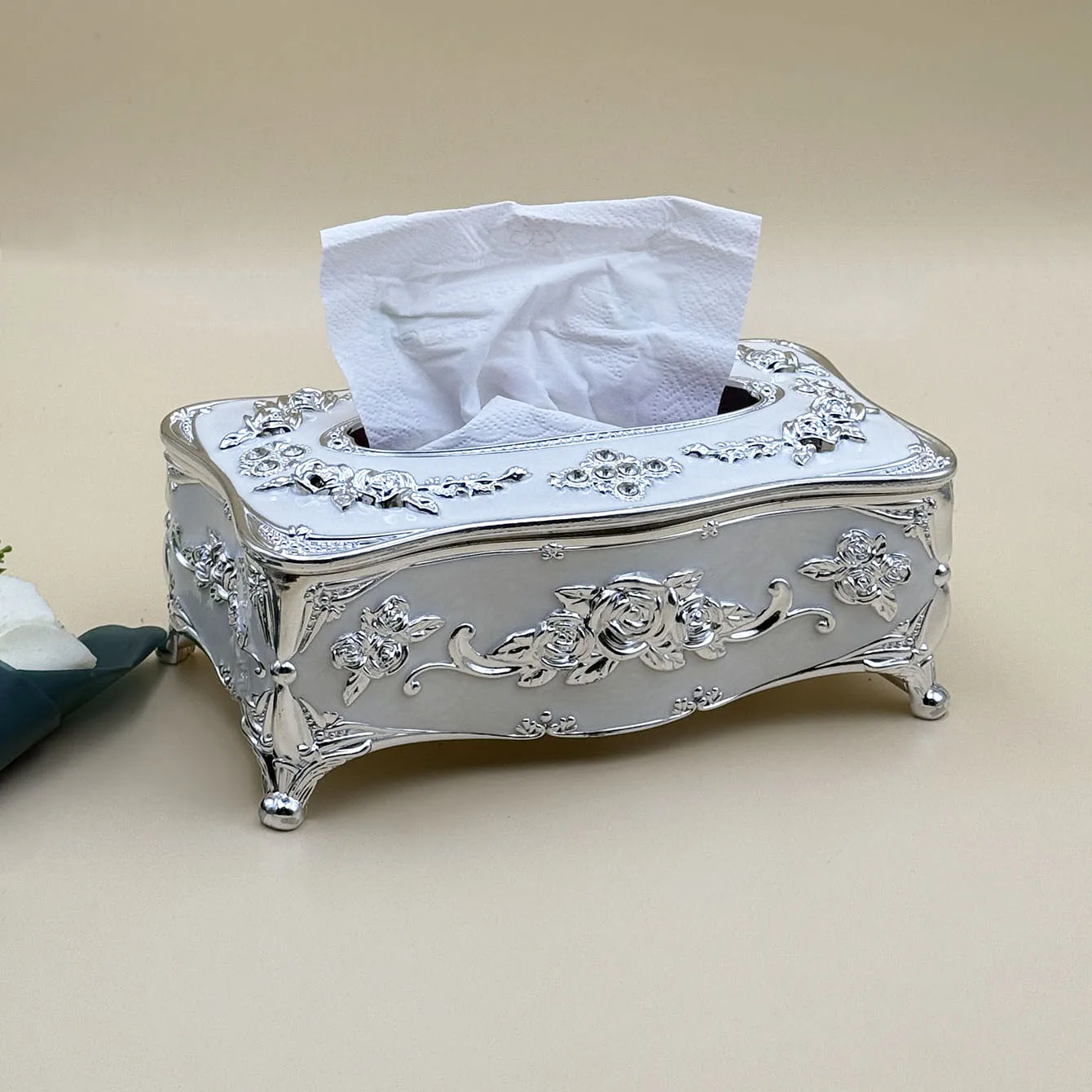 European Style Romantic Rose Tissue Box, Hotel Restaurant Kitchen Living Room Bedroom Coffee Table Desktop Decoration Paper Box