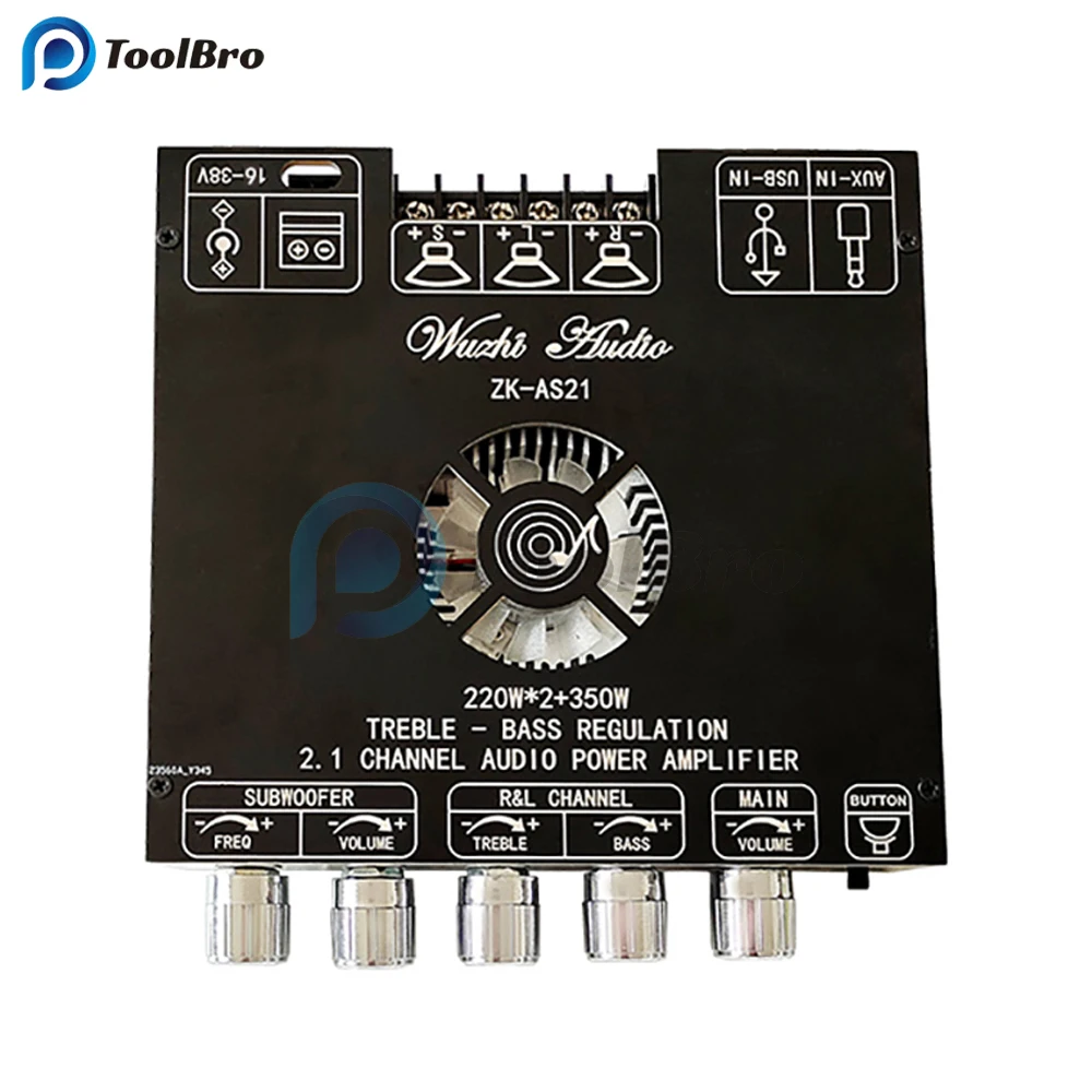 220W+220W+350W High Power 2.1 Channel TPA3255 AUX USB Bluetooth Audio Power Amplifier Board Frequency Treble Bass Volume Control