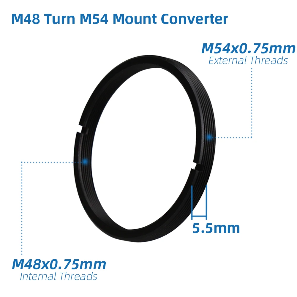 EYSDON M48x0.75mm Female Turn M54x0.75mm Male Mount Converter Thread Conversion Adapter for Telescope Photography Accessories