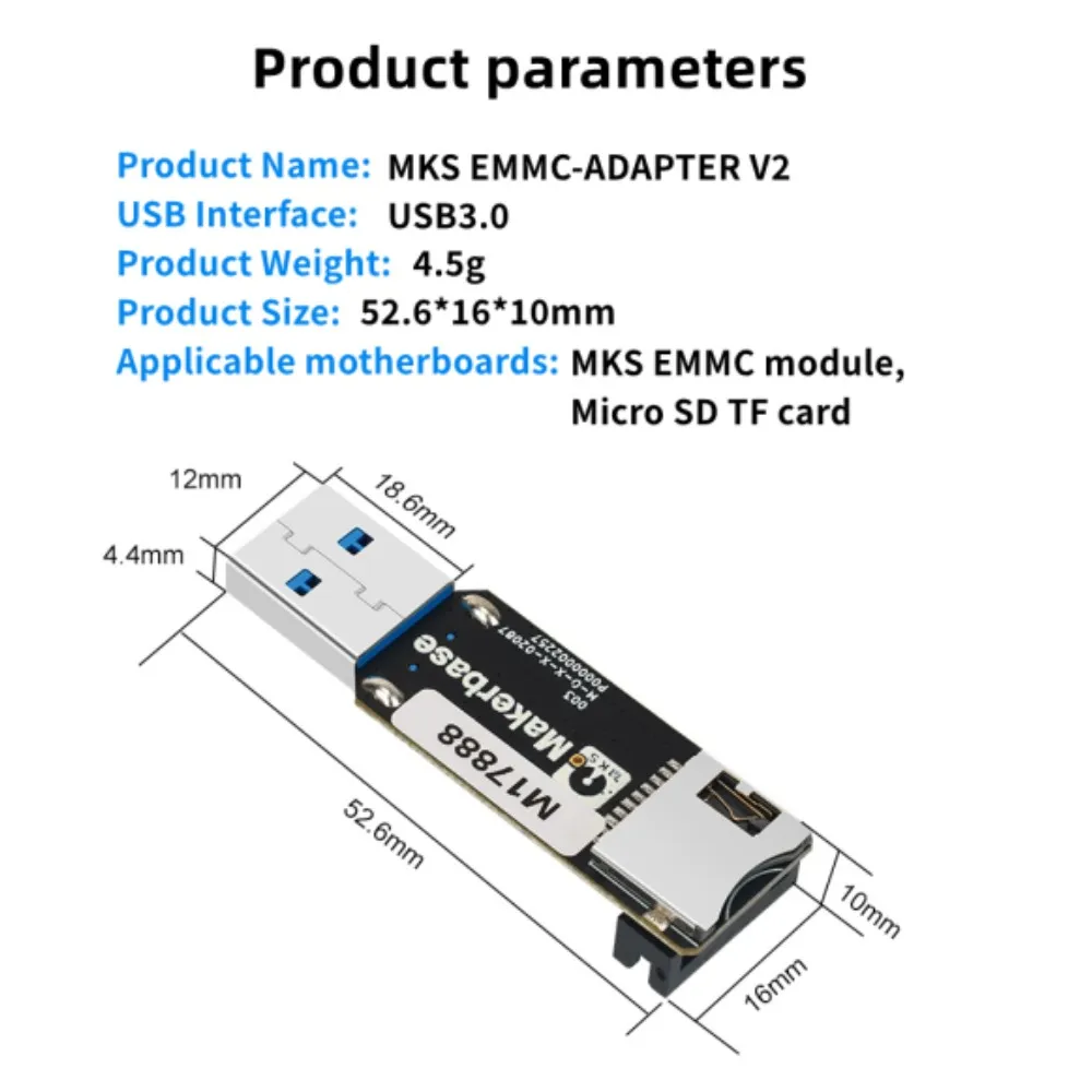 Lector MKS SKIPR EMMC-ADAPTER V2 USB 3,0 para módulo MKS EMMC, tarjeta Micro SD TF, accesorios de impresora 3D
